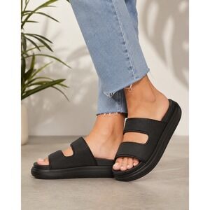 Reef Cushion Bondi 2 Bar Slides Womens 7 Black Comfort Sandals Chunky Platform
